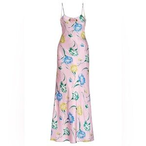 Rodarte Women’s FLORAL PRINTED SLIP Silk DRESS Pink Size 12 Made in the USA MIDI